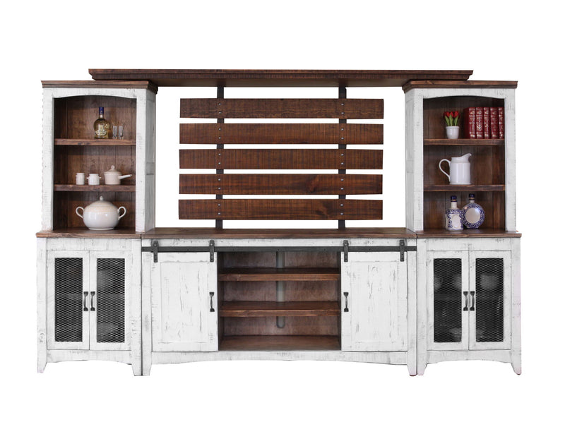 Pueblo White - TV Stand / Console / Wall Unit - Antiqued White / Brown