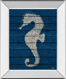 Antique Seahorse On Blue Il By Patricia Pinto - Mirror Framed Print Wall Art - Blue
