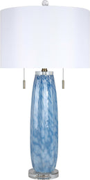 "Azure Display" Art Glass Table Lamp (Set of 2) - Blue Art Glass / Clear Crystal / Soft Gold