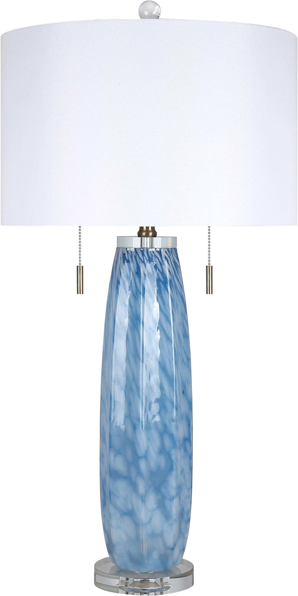 "Azure Display" Art Glass Table Lamp (Set of 2) - Blue Art Glass / Clear Crystal / Soft Gold