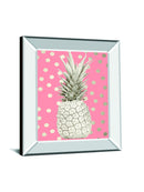 White Gold Pineapple On Polka Dots Pink By Nature Magick - Mirror Framed Print Wall Art - Pink