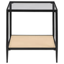 Amherst - Glass Top Metal with Cane Shelf Table