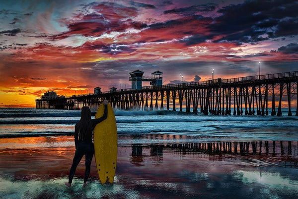 Dusk At The Pier (Framed Small) - Purple