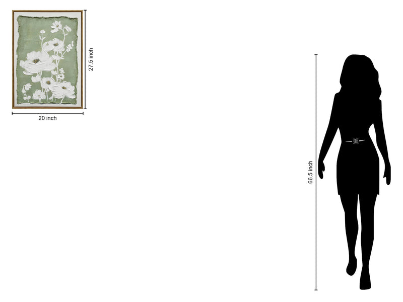 "Blossom Serenity II" Hand-Embellished Canvas In Frame - Green / White / Natural Wood