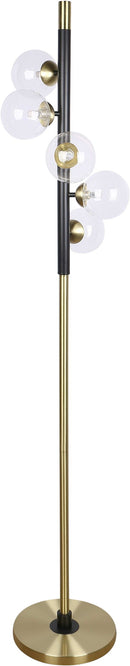 "Luminous Orbit" Metal Floor Lamp - Matte Black / Soft Gold / Clear