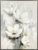 "Whispering Blooms I" Hand-Embellished Canvas In Frame - White / Gray / Black