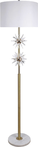"Crystal Bloom I" Metal And Crystal Floor Lamp - Soft Gold / Clear Crystal / White Marble