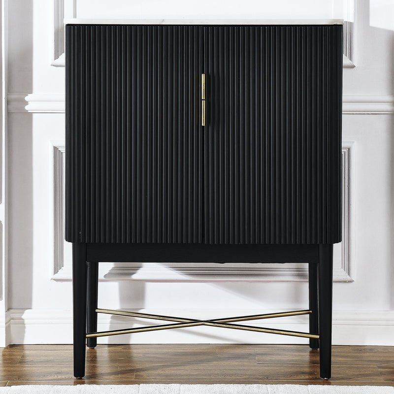 Vida Black - Marble Top Wine Cabinet - White / Black