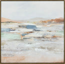 "Serene Horizons I" Hand-Embellished Canvas In Frame - White / Orange / Blue