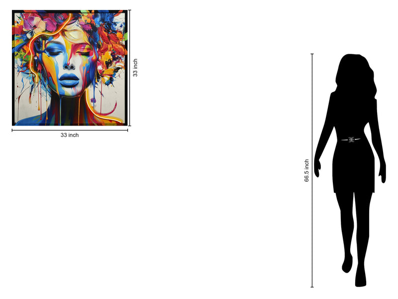 "Vibrant Reverie" Hand-Embellished LED In Frame - Multicolor / Neon