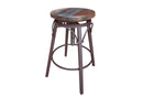 Antique Multicolor 24-30" Adjustable Swivel Stool, wooden seat, straight leg