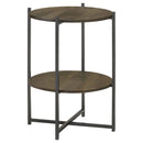 Axel - Round Accent Table With Open Shelf - Natural And Gunmetal