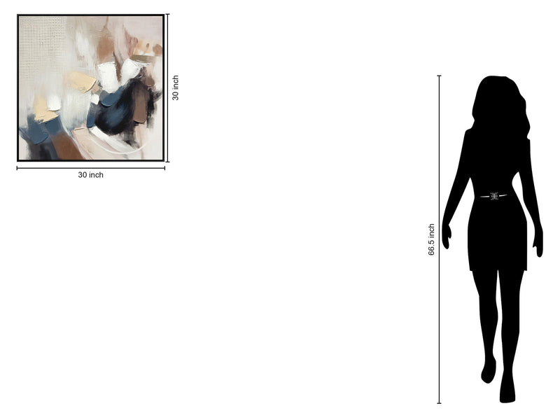 "Abstract Harmony I" Hand-Embellished Canvas In Frame - Brown / Blue / Beige / White / Black