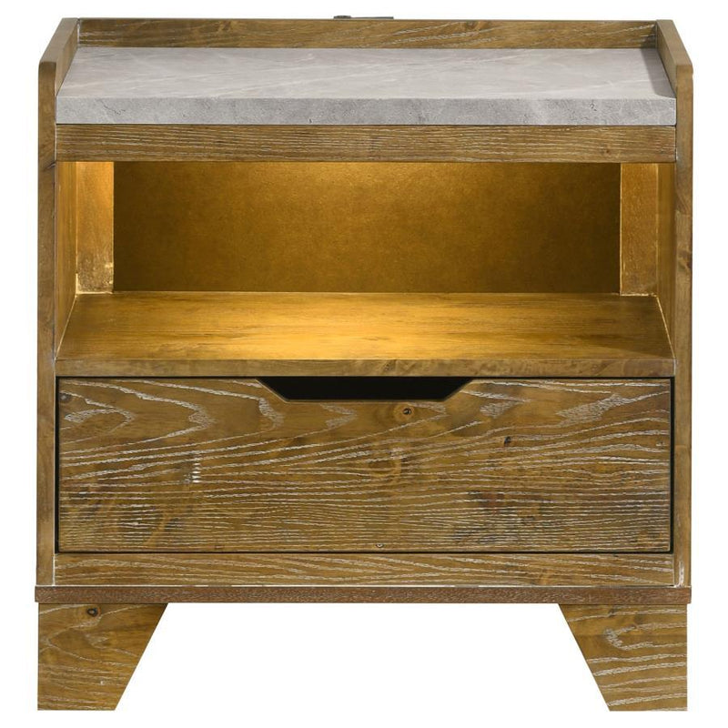 Henderson - 1-Drawer LED Nightstand Bedside Table - Medium Oak
