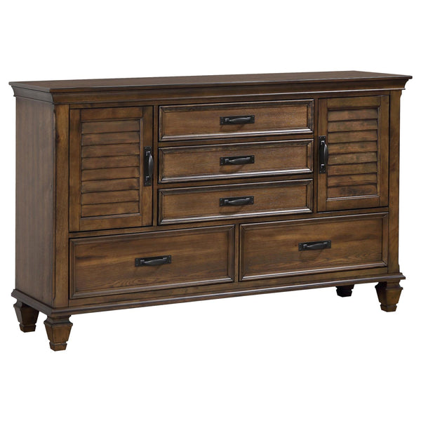 Franco Burnished Oak Five Drawer Dresser With Two Louvered Doors image