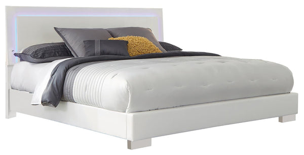 Felicity Contemporary Glossy White Lighted Queen Bed image